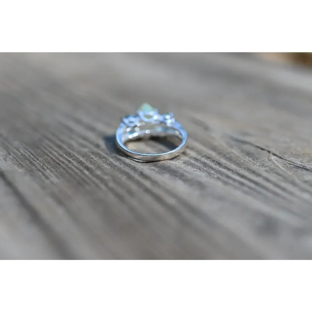 Ethiopian Opal and Apatite Ring Sterling Silver Oval Opal Engagement Ring